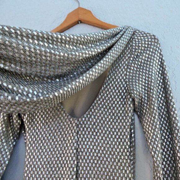 Eliza J gorgeous gown dress silver beige metallic drape back ruched side - Picture 5 of 10